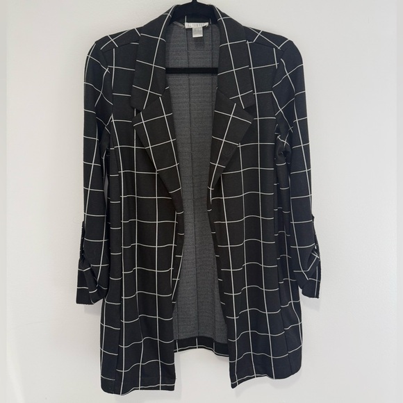 Jackets & Blazers - Black Windowpane Blazer Oversized | Work Office Chic Lightweight Jacket S/M